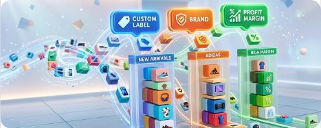 GMC custom labels and product category illustration