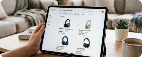 Shopping ads browsing and comparison stage illustration