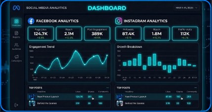Facebook 与 Instagram 数据面板示意图