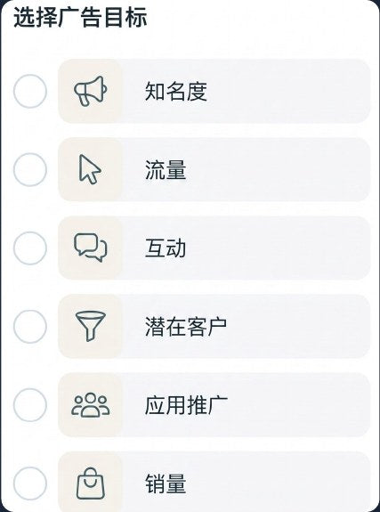 Meta 广告目标选择界面示意图