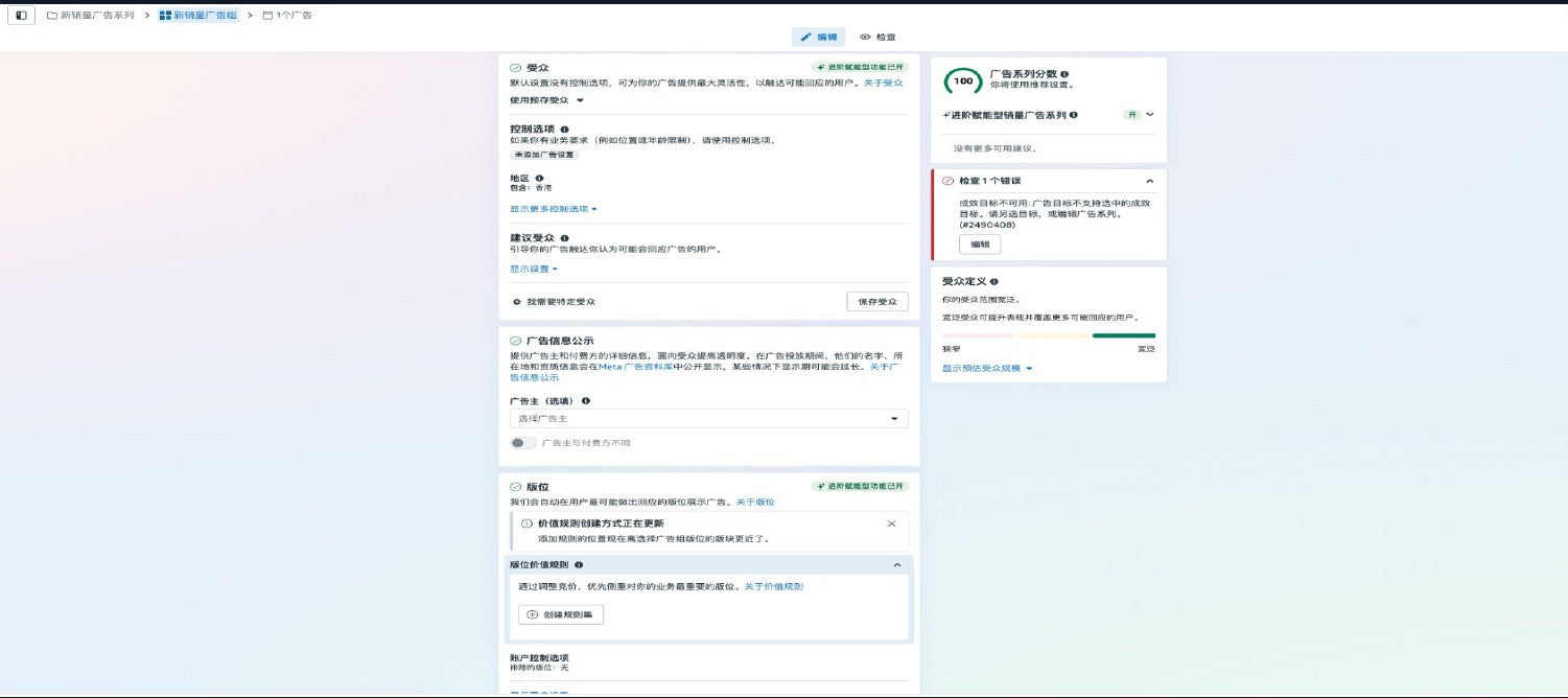 Meta 广告组受众定位后台截图